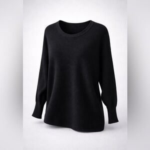 Carmen Marc Valvo Black Ribbed Sweater L Back Zip Detail